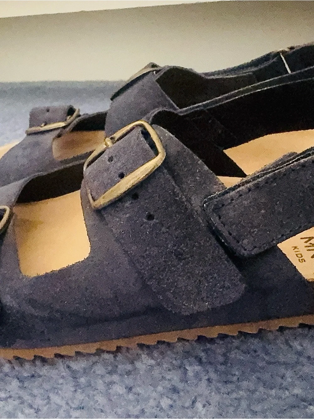 MANGO Kids Navy Suede Double Buckle Sandals